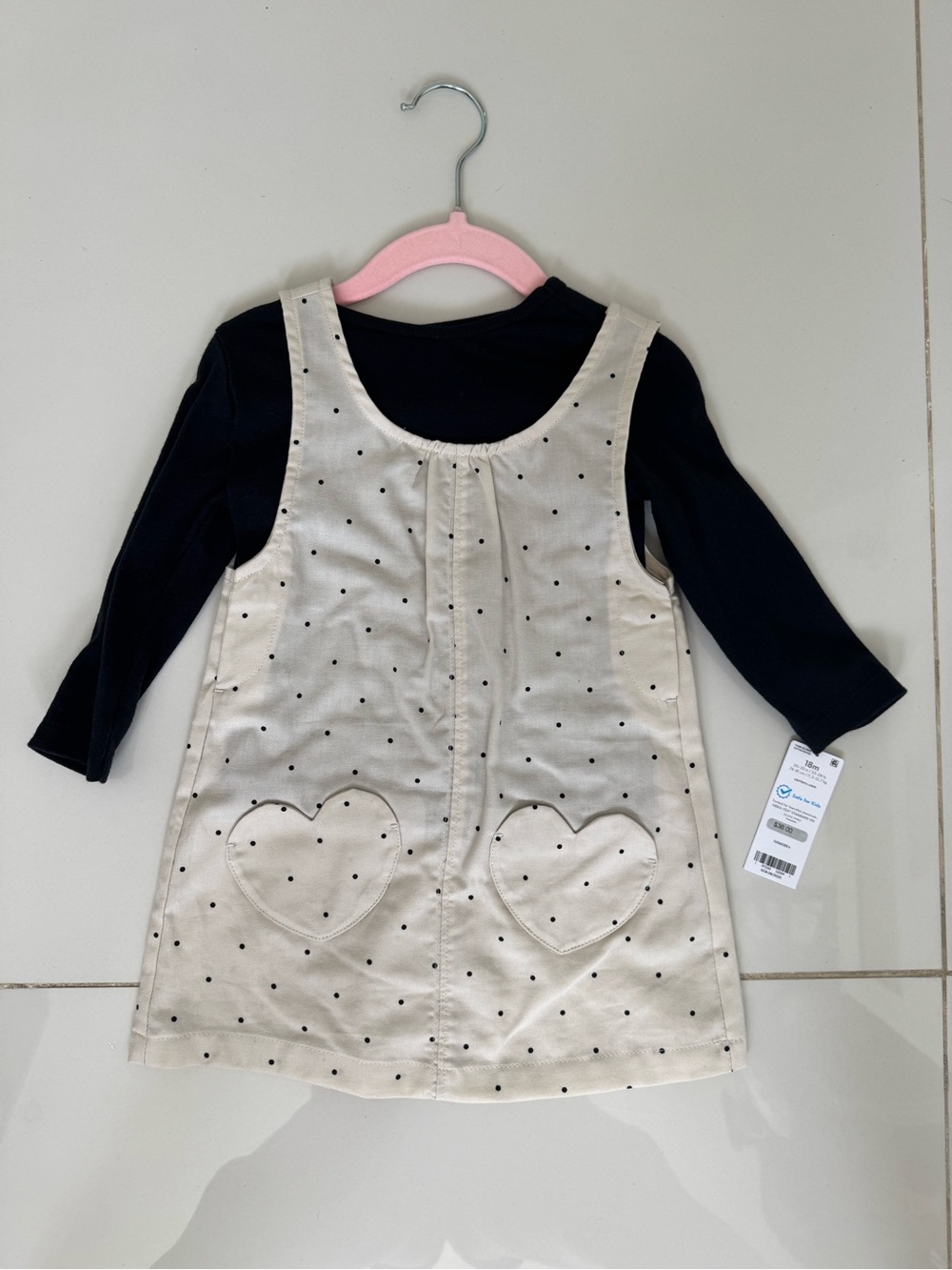 Carter's Cream Polka Dot Tank Dress with Black Lining